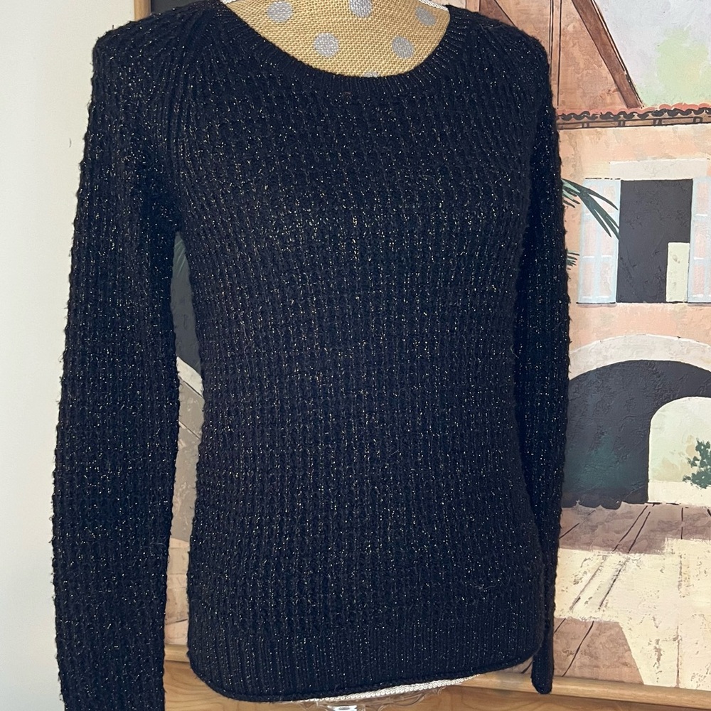 Gap Metallic Gold Fleck Black Crewneck Sweater